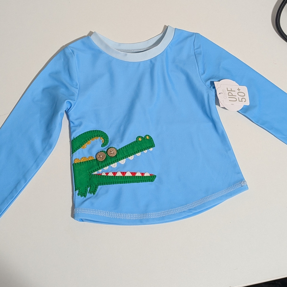 Blue Long Sleeve Shirt with Crocodile Design